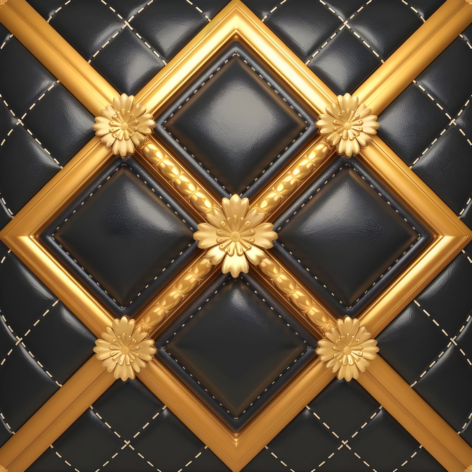 Luxurious 3D Black Leather with Gold Floral Design