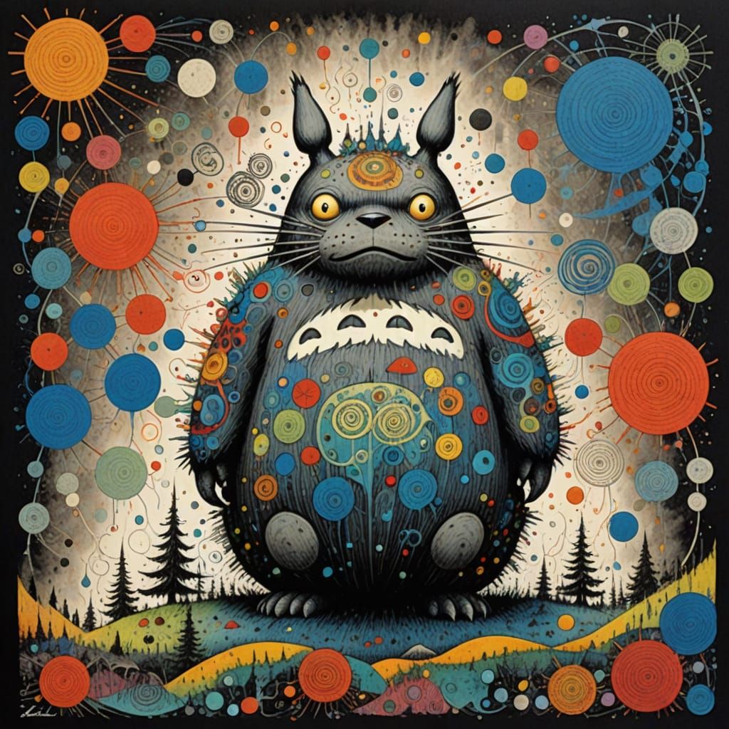 Vibrant Totoro Abstraction in Psychedelic Colors