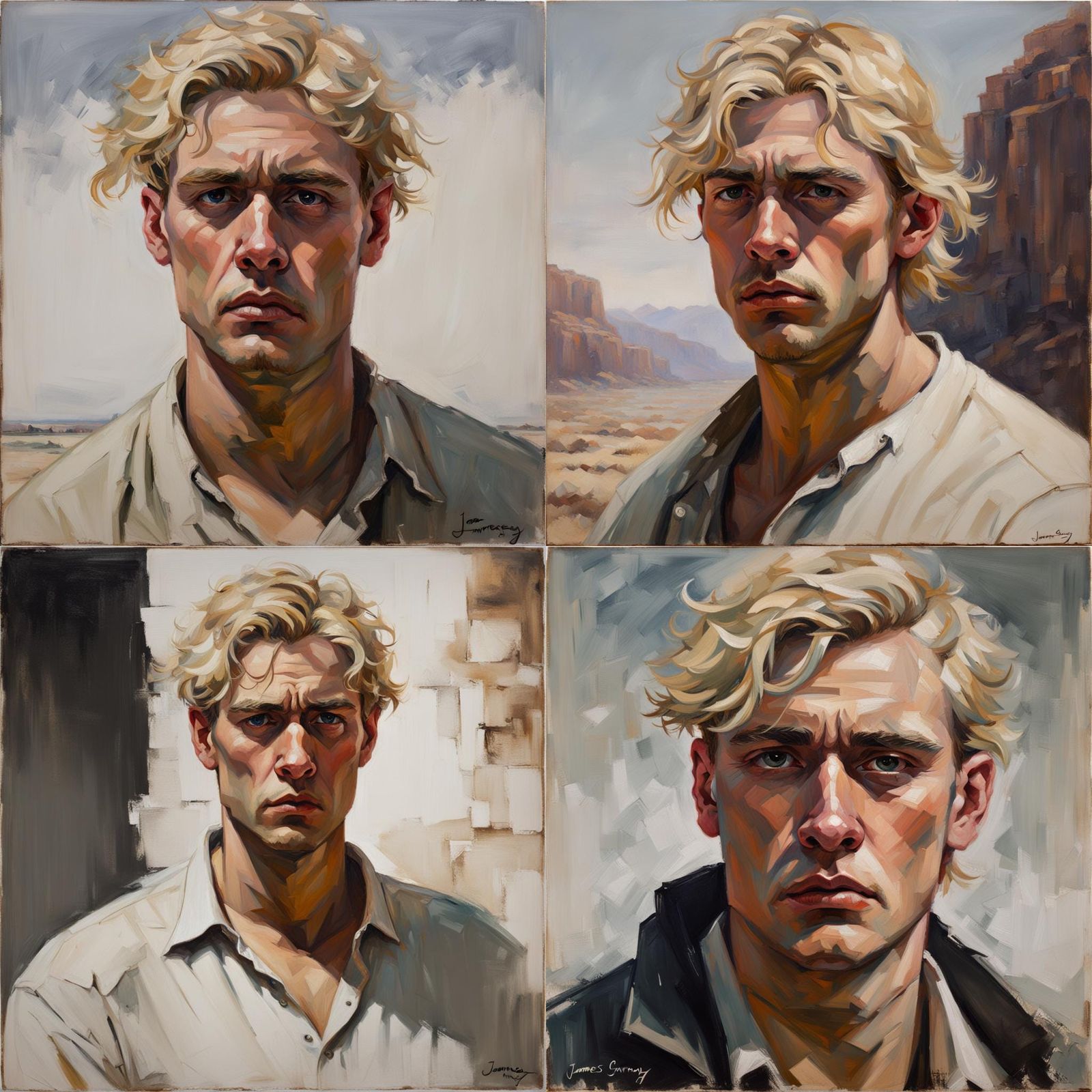 Sad Blonde Man Portrait in Oil Painting Style