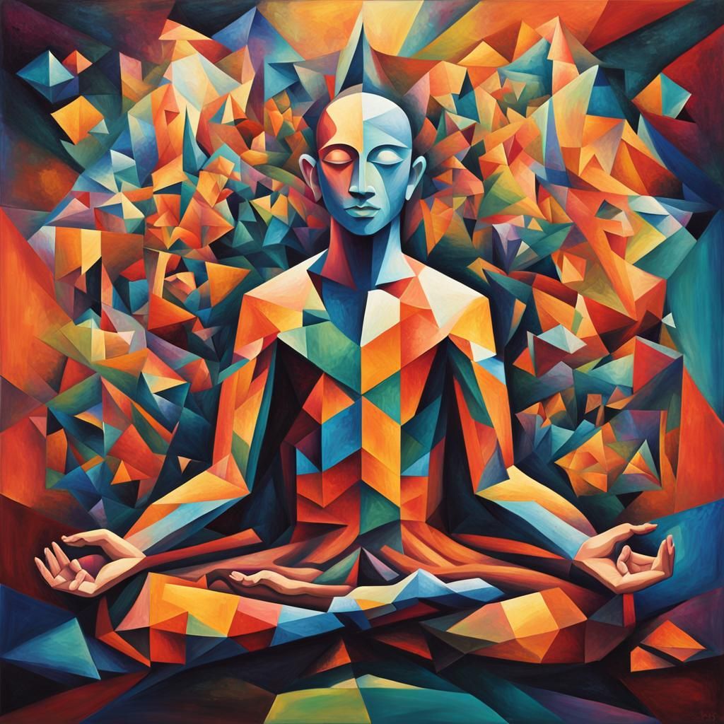 Abstract Cubism: Psychedelic Spiritual Journey in Vibrant Co...