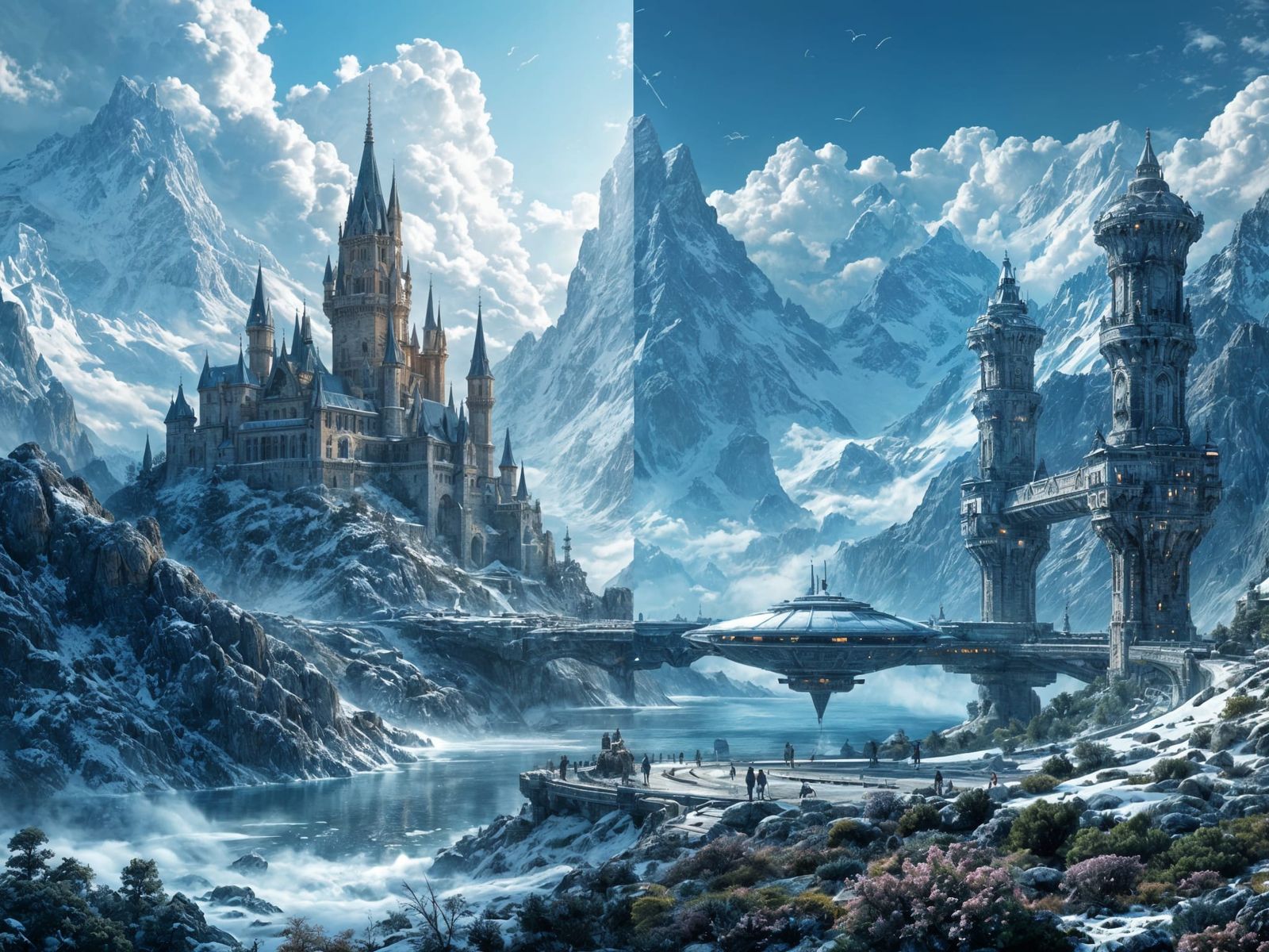 Fantasy Castle Meets Futuristic Spaceport in Hyperrealism