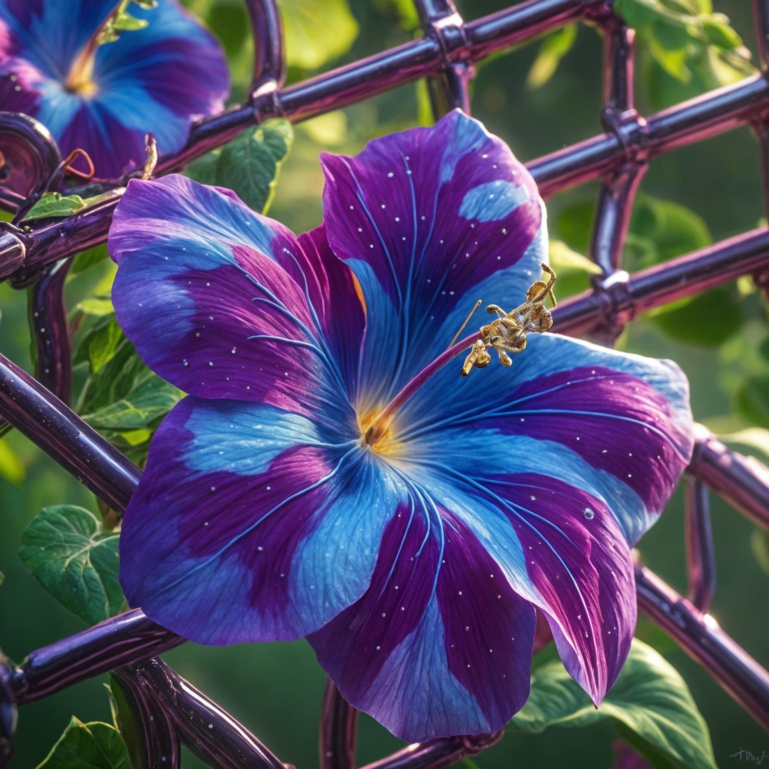 Cybernetic Morning Glories in Vibrant Bloom