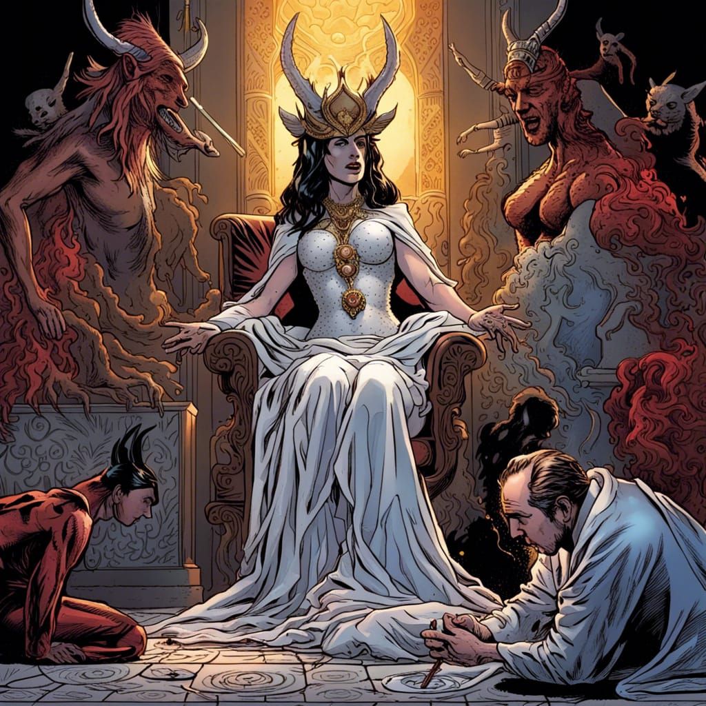 Surreal Comic Book Scene with Mythological Figures