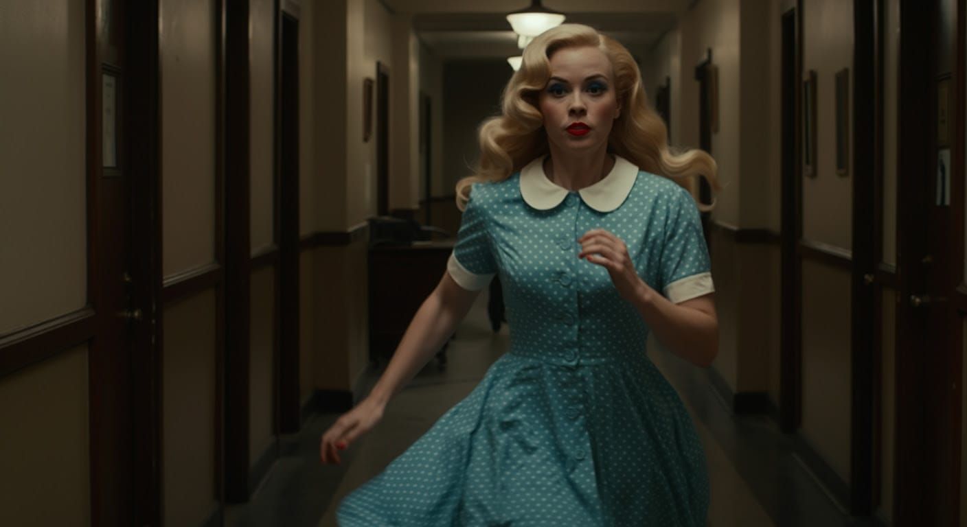 Classic 1950s Woman Flees in a Cinematic Documentary-Style S...