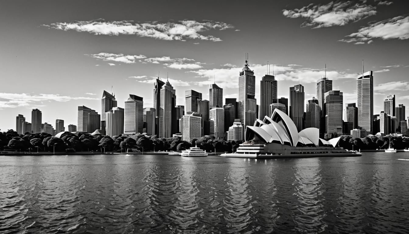 Sydney Opera House: Black and White Skyline Drawing