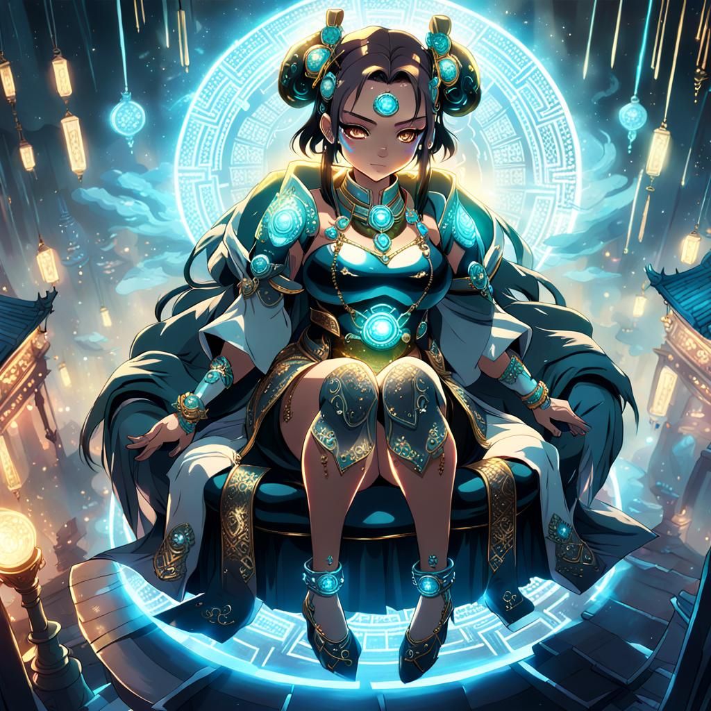 Cyberpunk Anime Woman in Ethereal Light