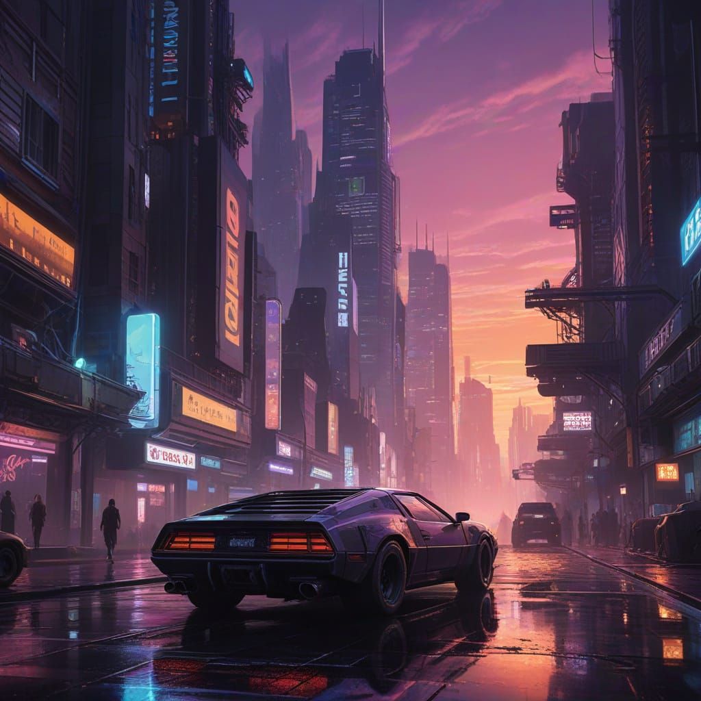Cyberpunk Metropolis Glows Among Clouds in Vibrant Neon