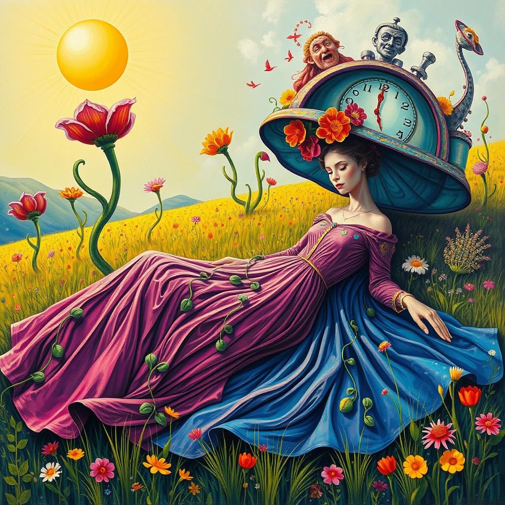 Surreal Meadow Scene with Psychic Woman
