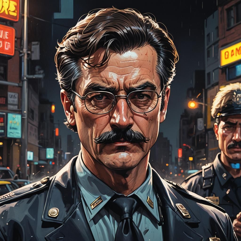 Noir Comic: Police Lieutenant at Crime Scene