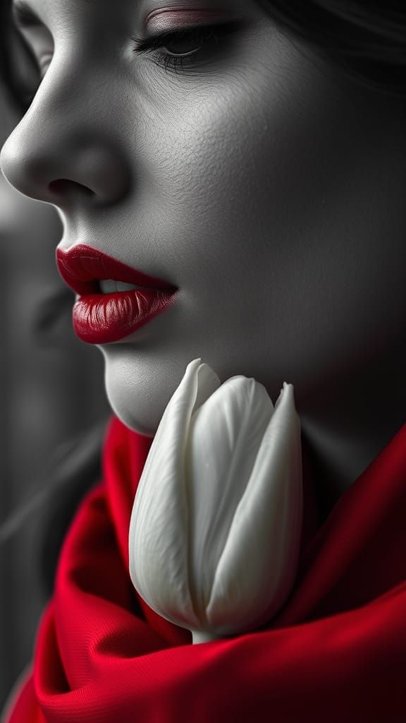 Elegant Black and White Portrait with Red Accents