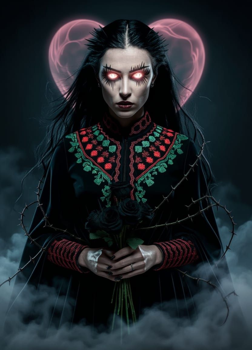 Gothic Palestinian Portrait with Dark Elegance