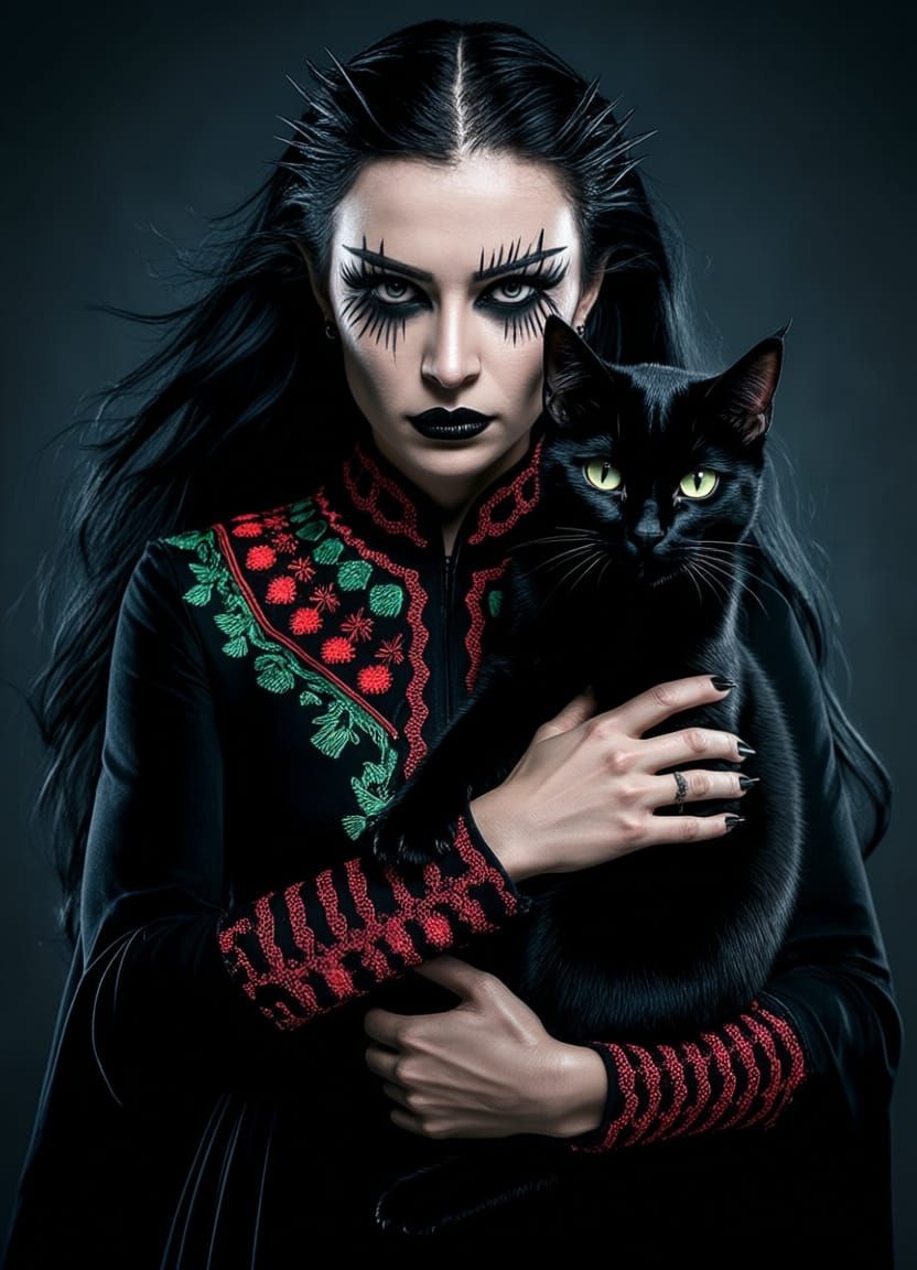 Gothic Portrait of a Palestinian Woman in Elegant Black Atti...