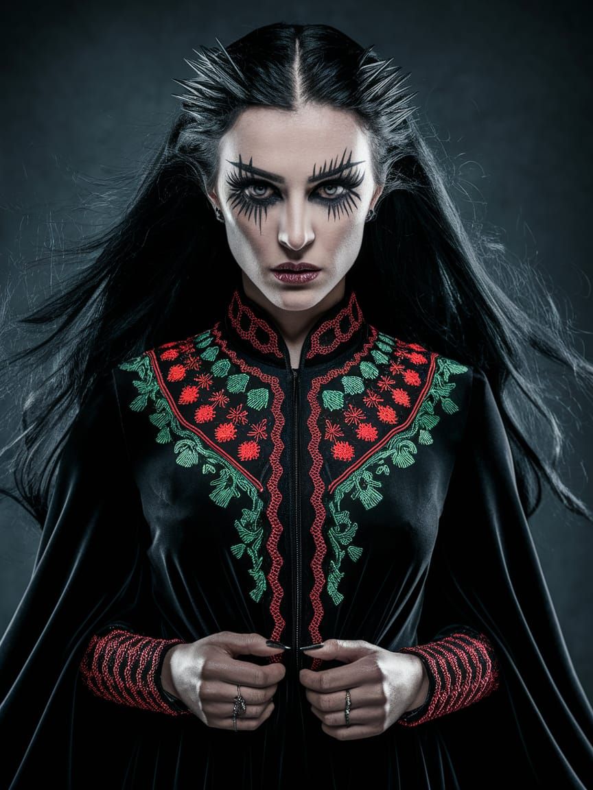 Captivating Gothic Portrait with Palestinian Embroidery