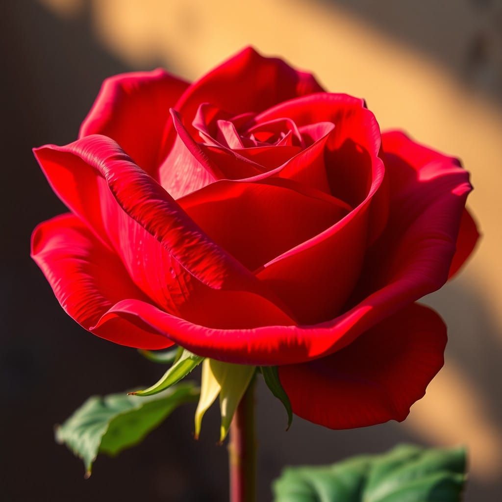 Velvety Red Rose in Warm Sunlight