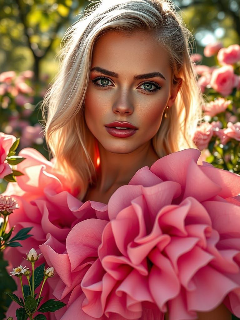 Blonde Model in Pink Dress: Photorealistic Fashion Shoot