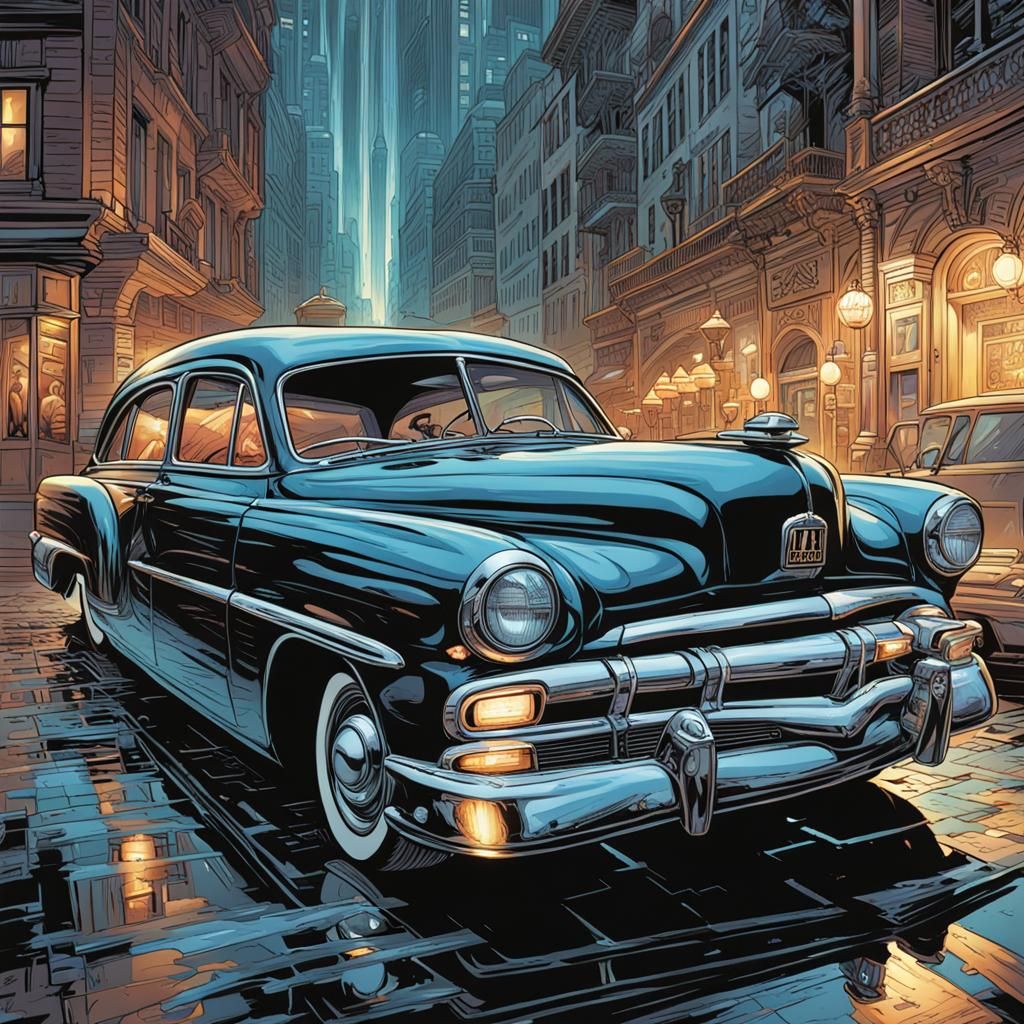 Classic Car in Comic Book Art Style