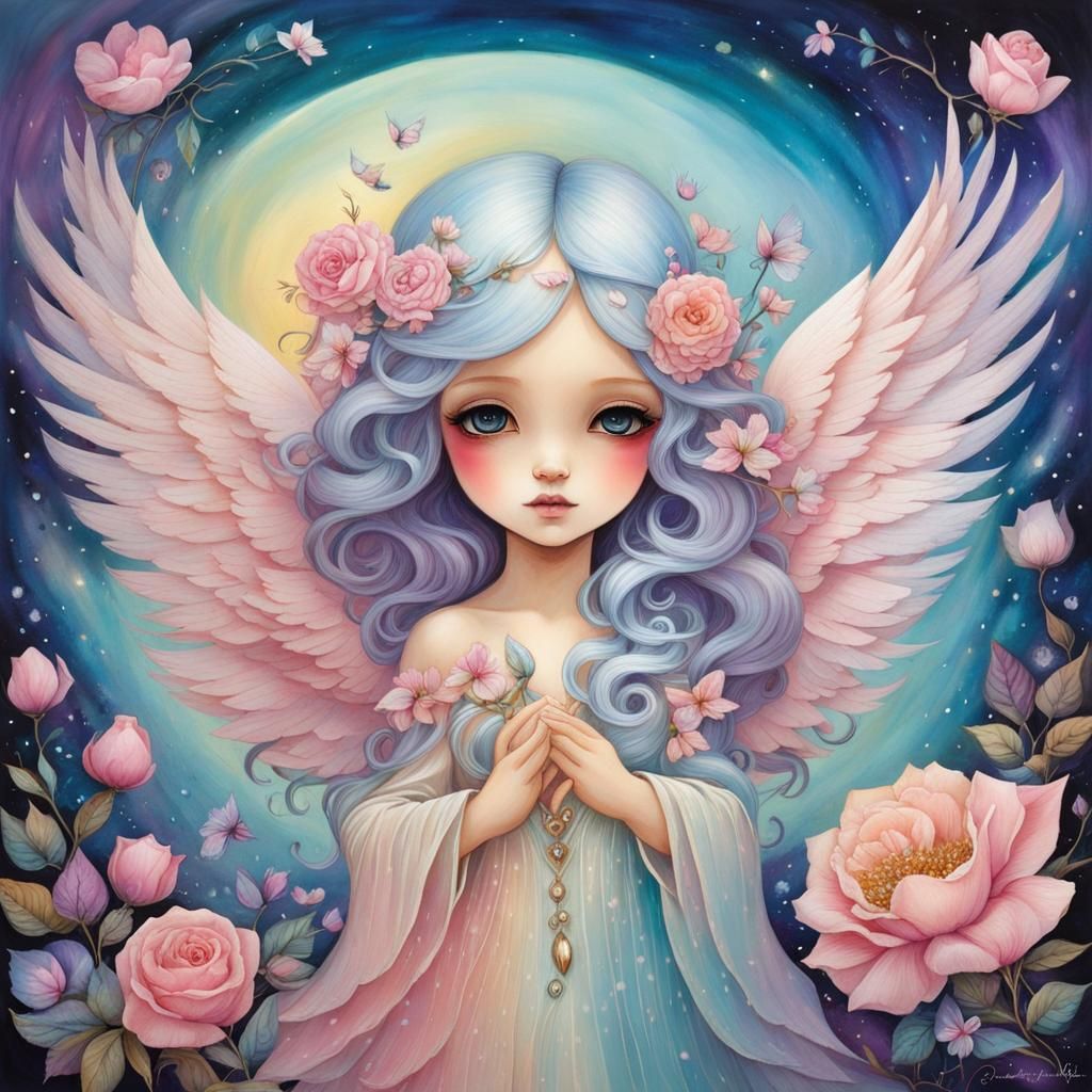 Pastel 3D Dove Flying from Heart with Flowers