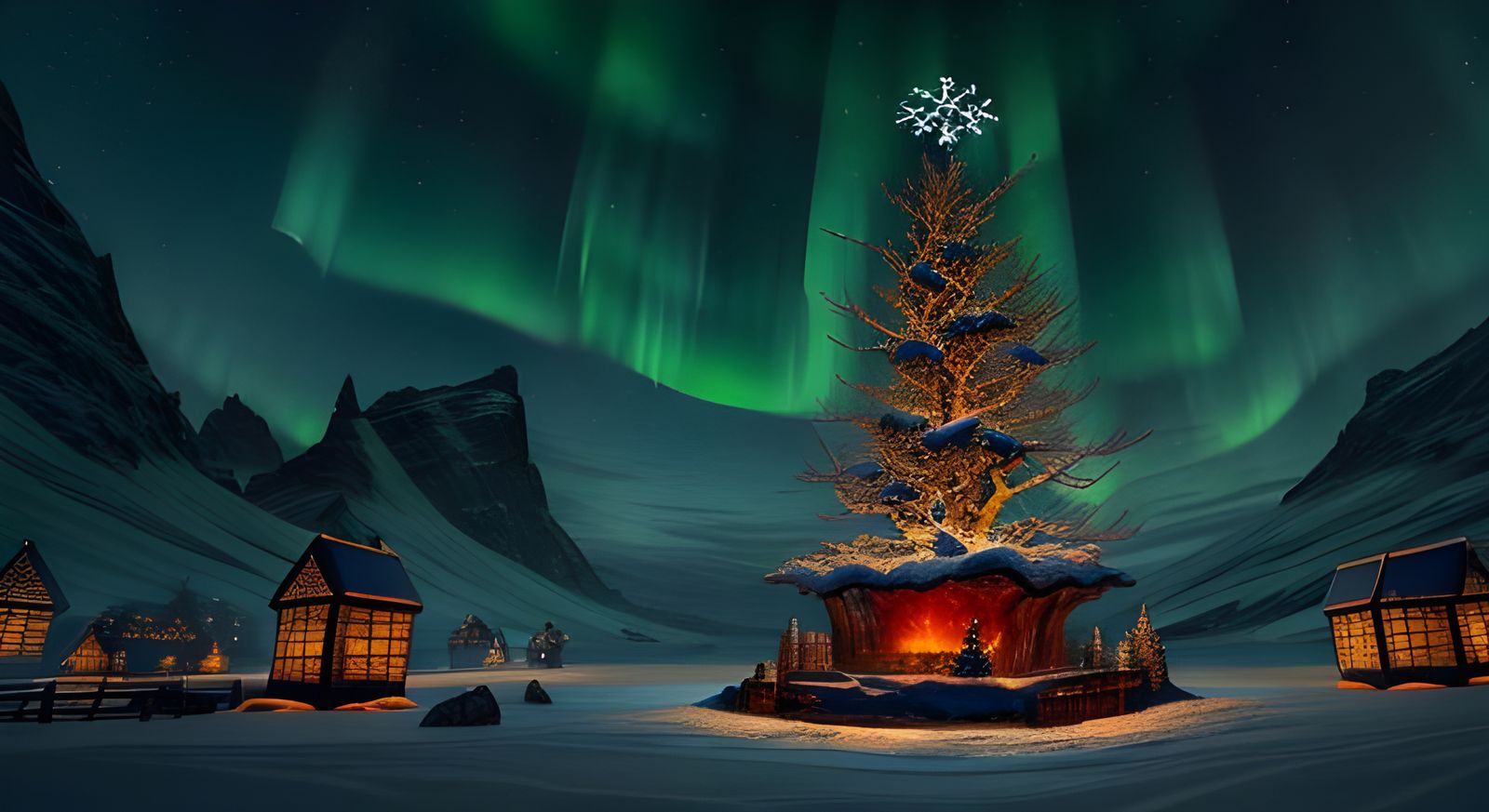 Viking Yule Celebration with Runes and Aurora