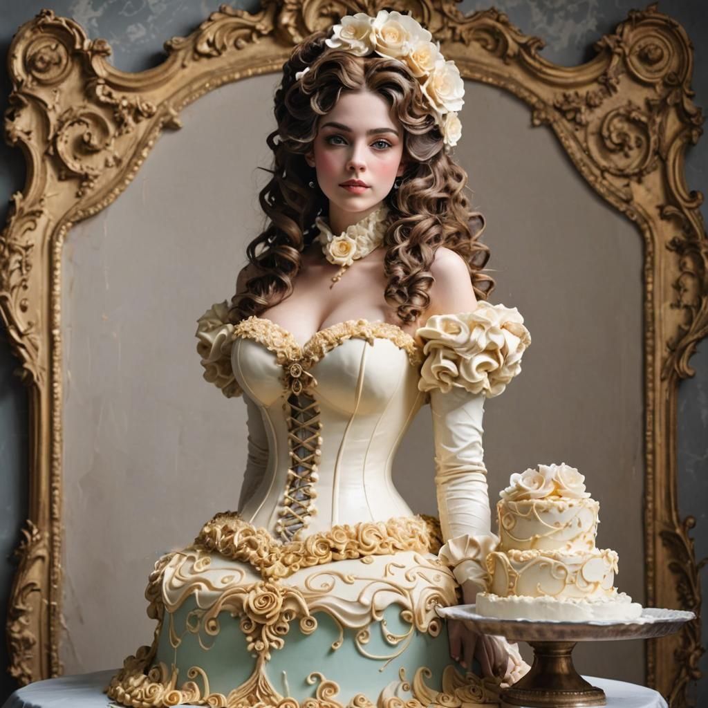 Elegant Cake with Victorian Woman Torso