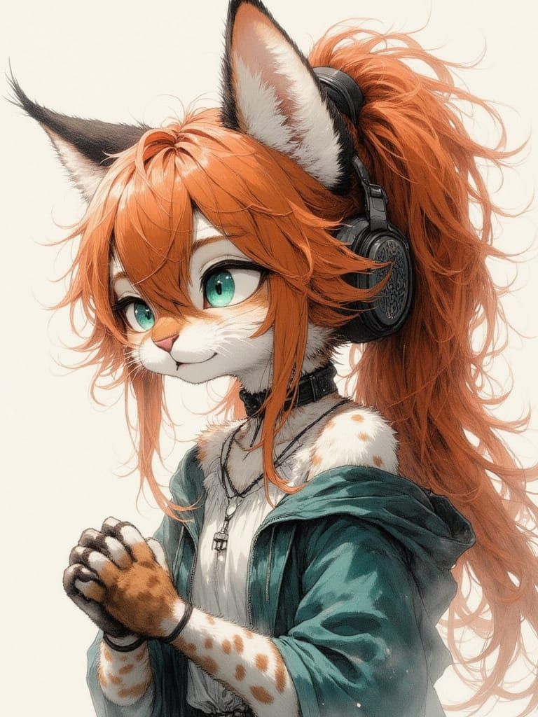 Abstract Anthropomorphic Cat in Expressionist Watercolor Sty...