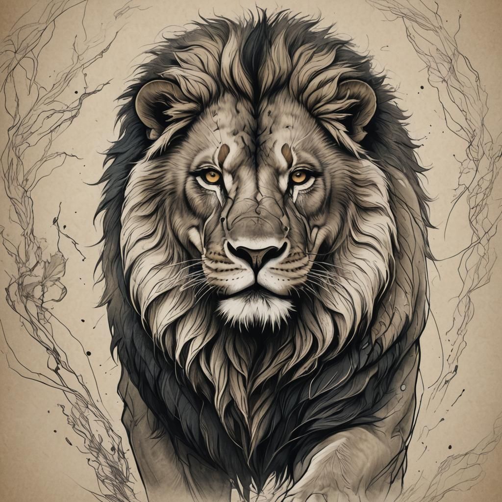 Detailed Lion Outline Pencil Sketch