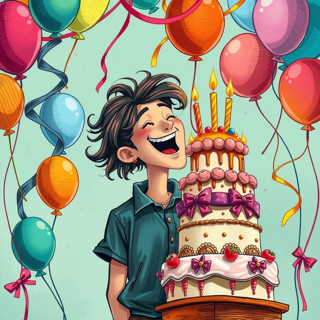 Whimsical Birthday Celebration in Dreamlike Style