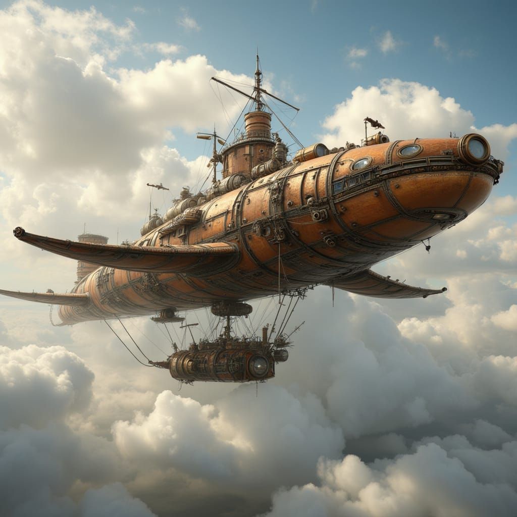 Steampunk Whale Airship in Photosurrealist Style