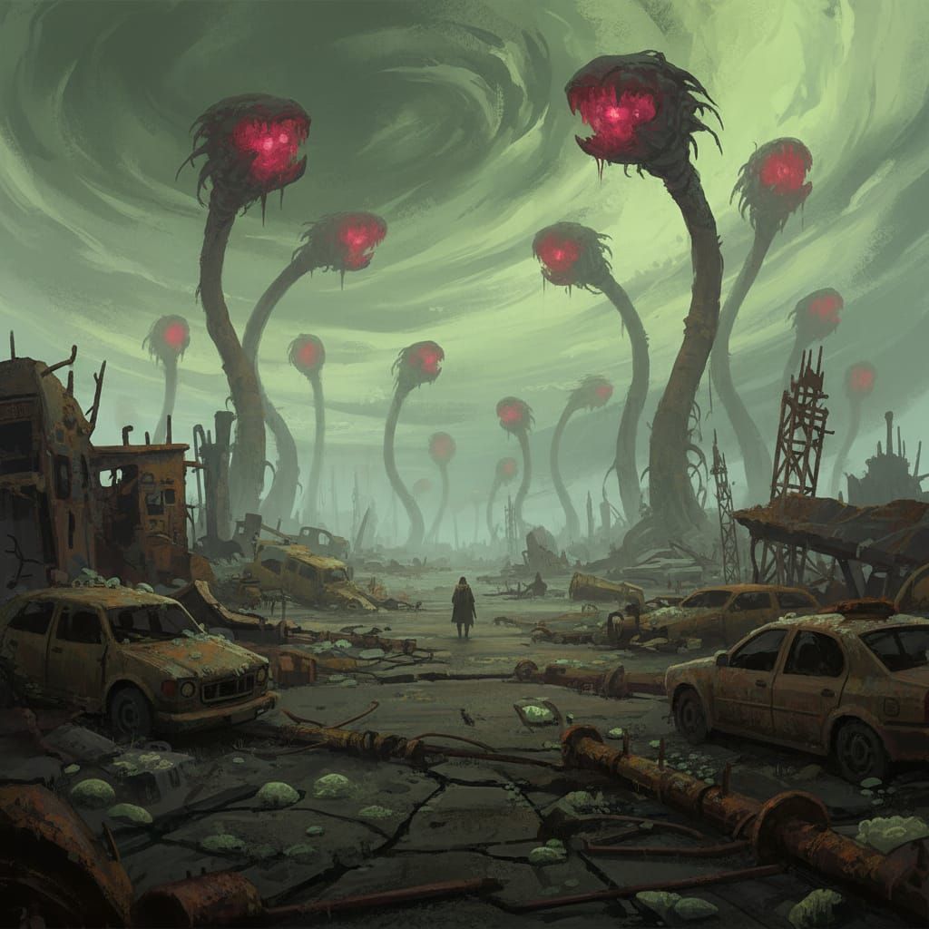 Post-Apocalyptic Landscape with Giant Triffids