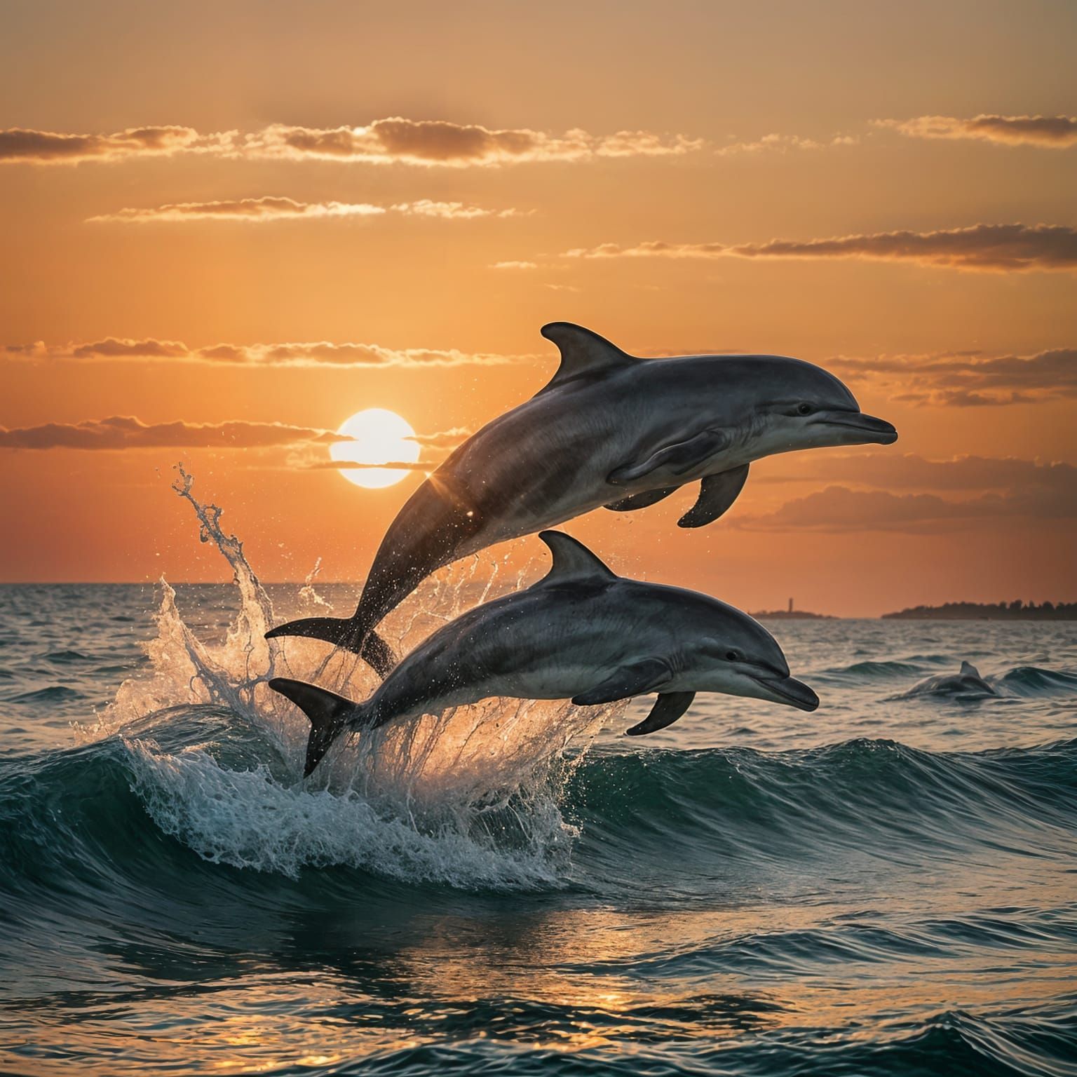 Dolphins Leaping at Sunset