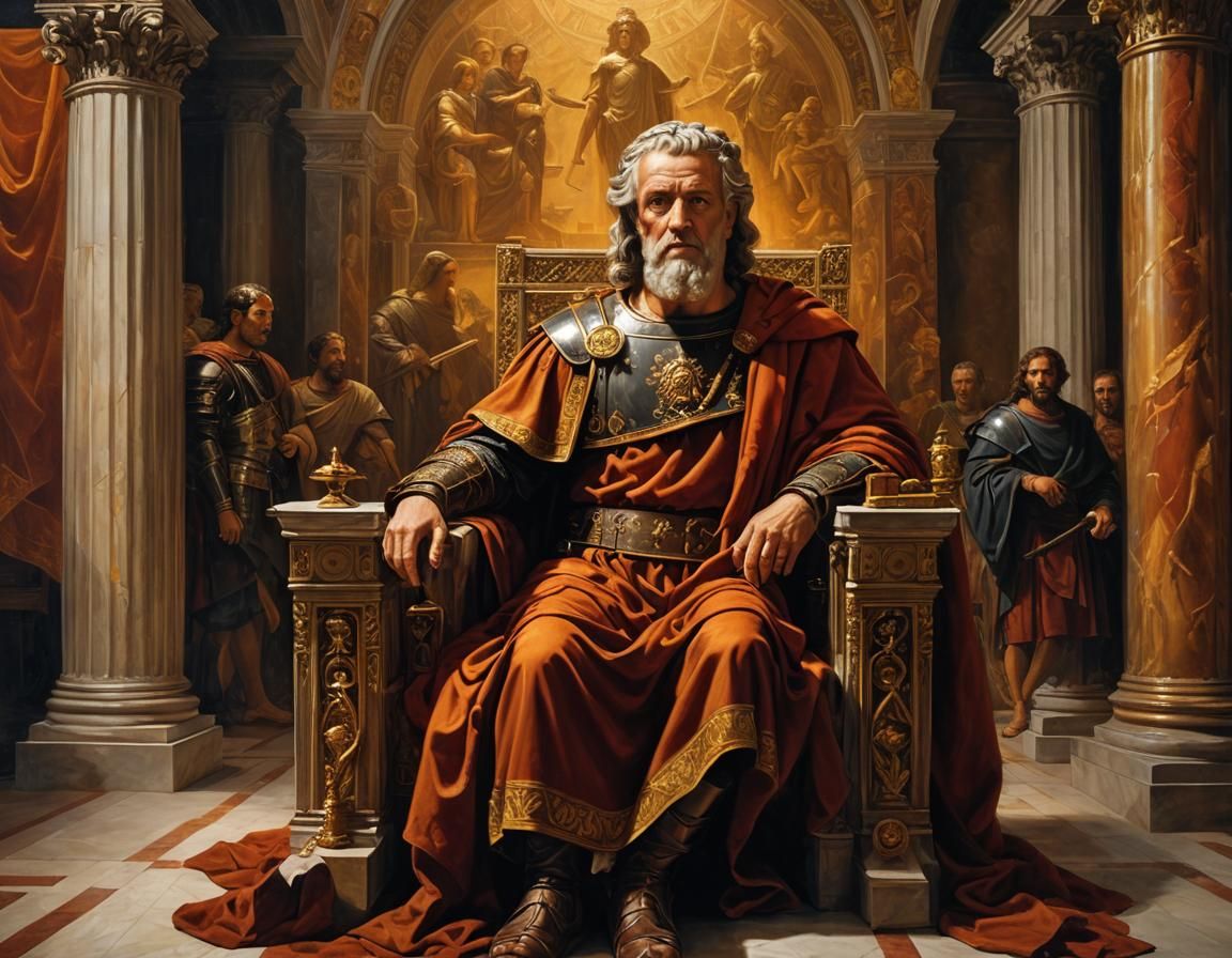 Roman Emperor in Throne Room: Oil Painting Masterpiece