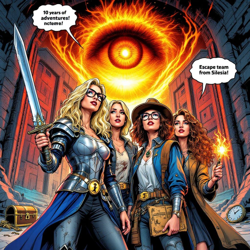 Comic Book Heroines Pose in Labyrinth Escape Scene