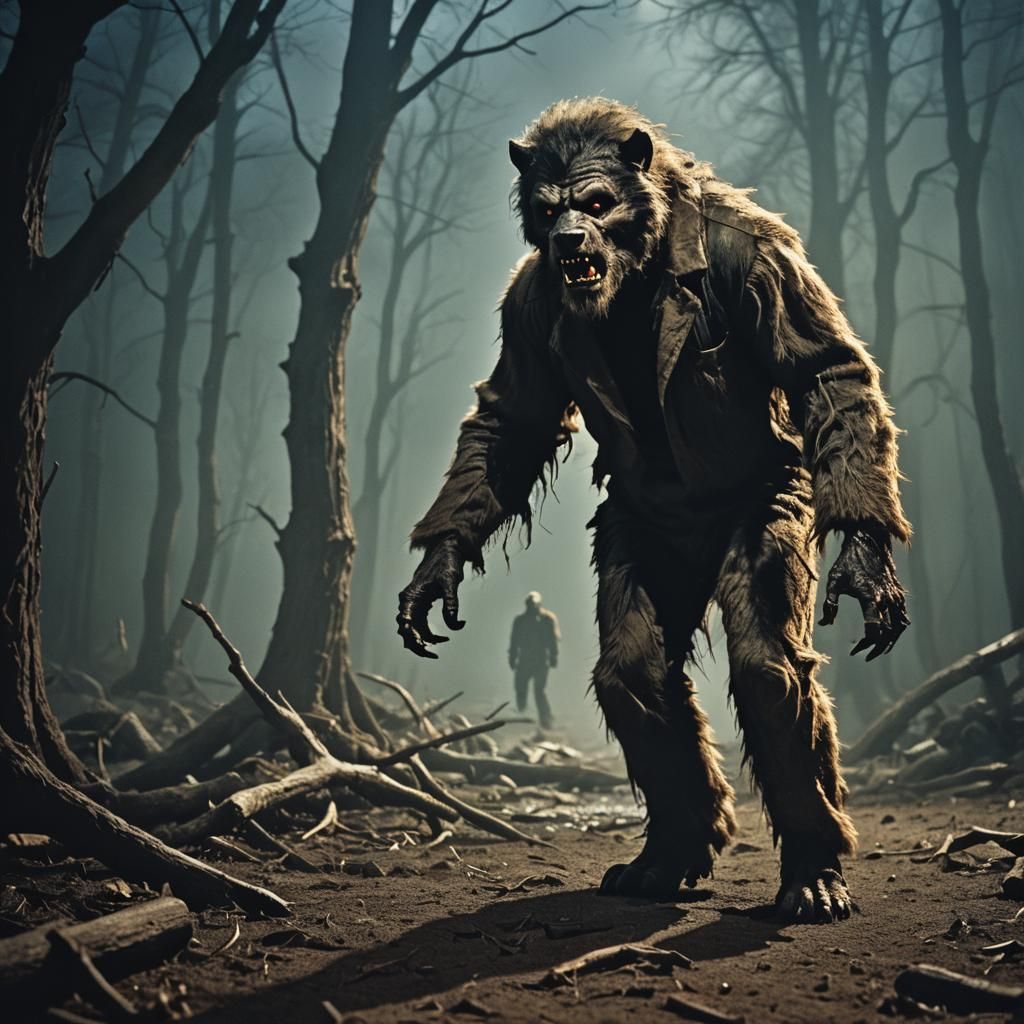 Dramatic Cinematic Film Still of The Wolfman Transformation