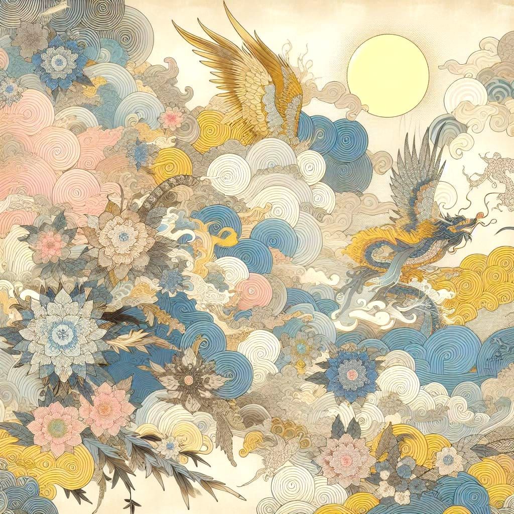 Traditional Japanese Art in Watercolor Style