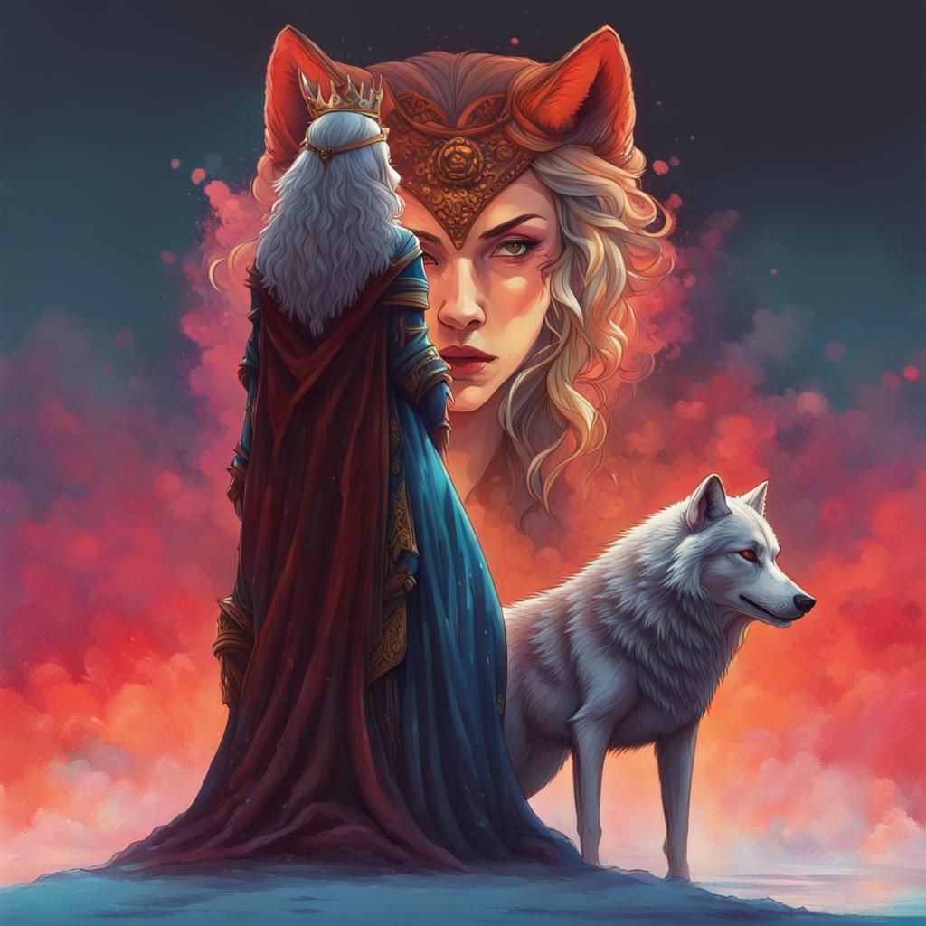 Queen with Kneeling Lovers and Howling Wolf