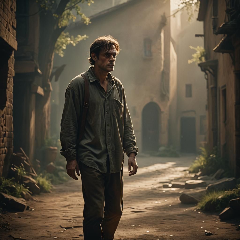 Brooding Figure in Dramatic Chiaroscuro Lighting