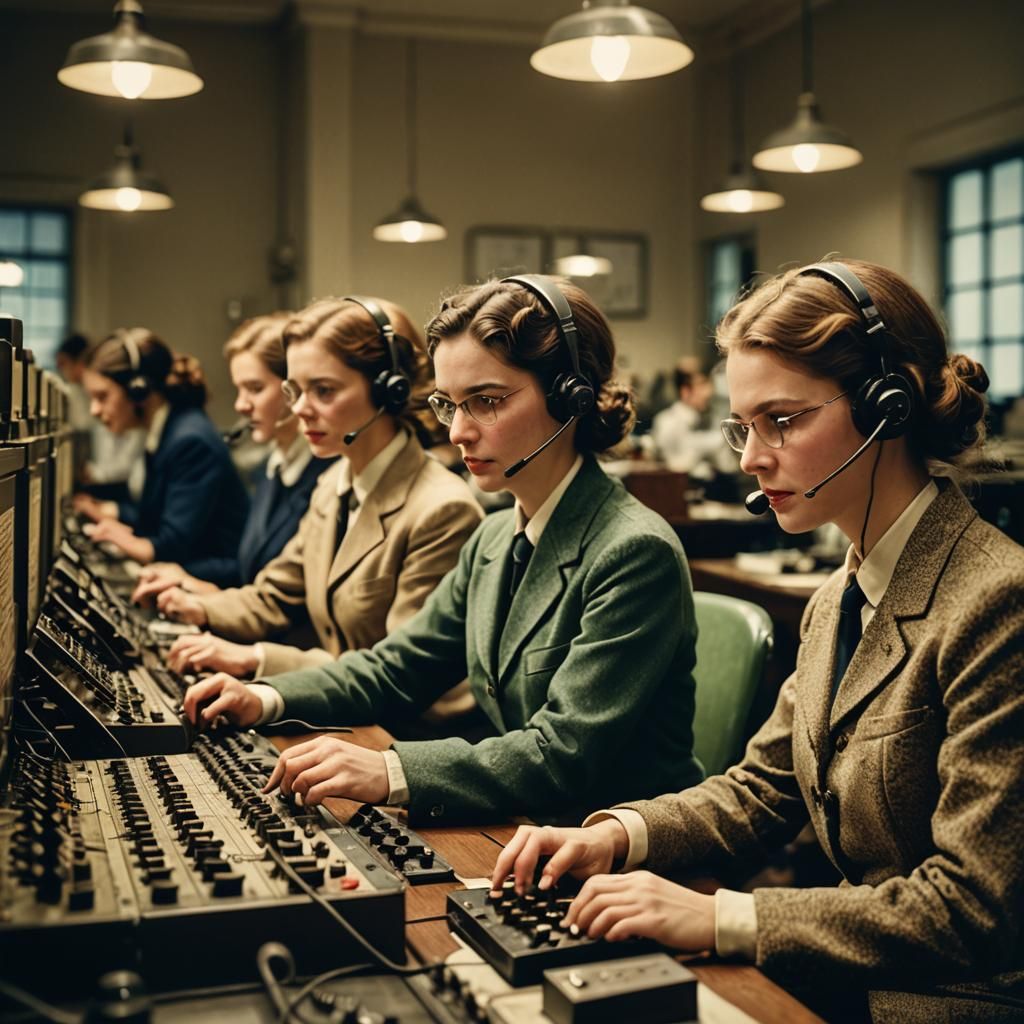 Victorian Telephone Operators at Switchboard