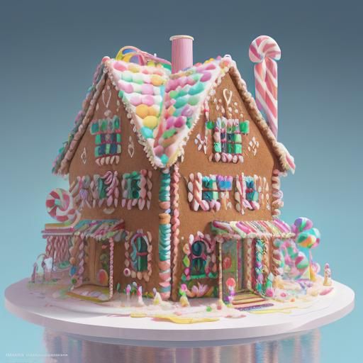 Hyperrealistic Candy Gingerbread House in Digital Illustrati...