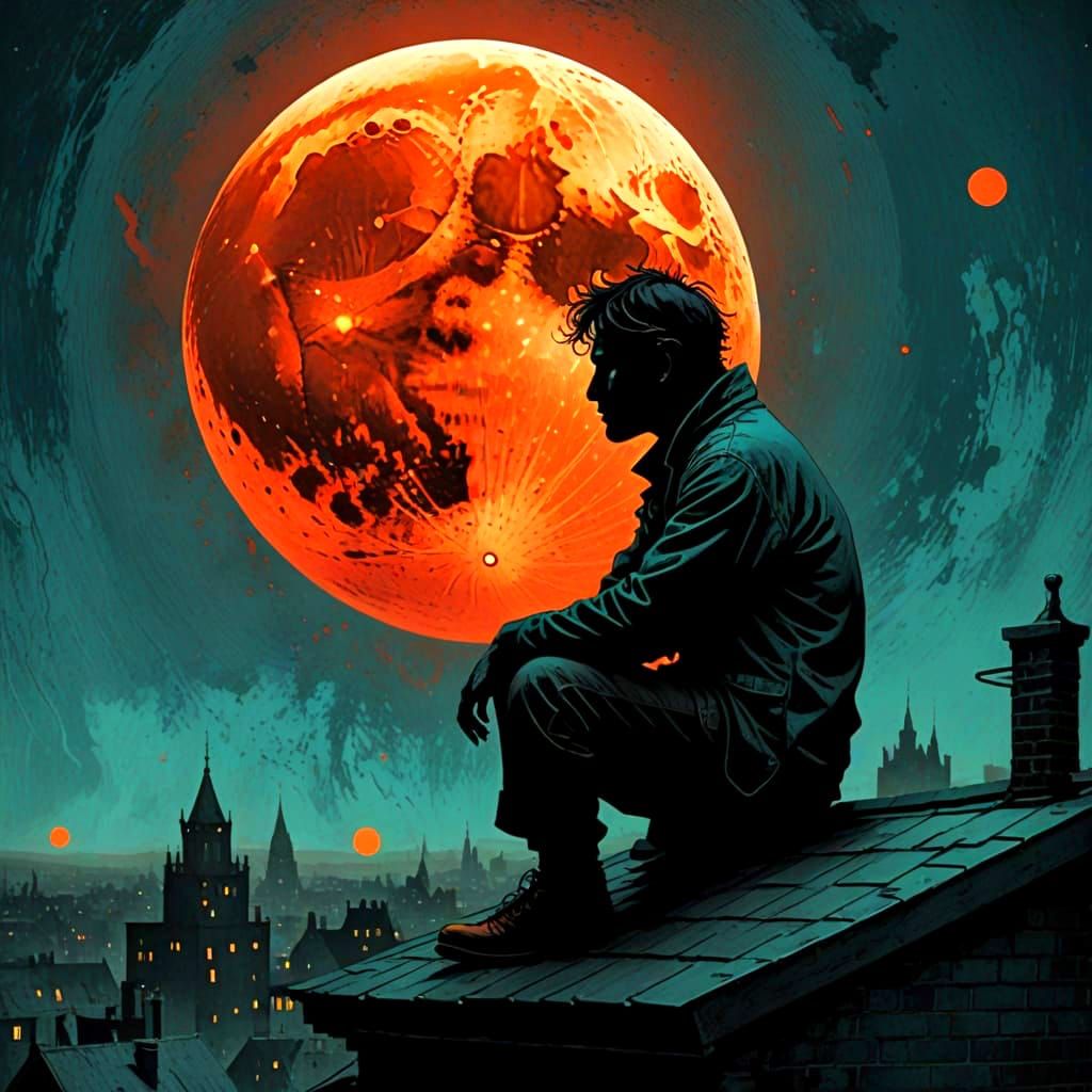 Harvest Moon from a Rooftop