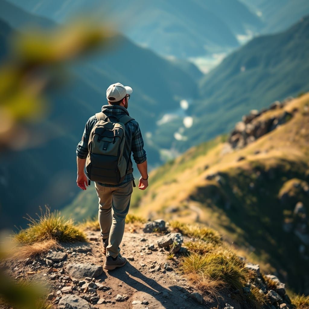Tour Guide Surveys Serene Mountain Panorama