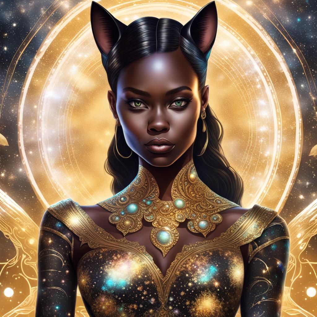 Cat Woman in Ornate Dress: Holographic Illustration