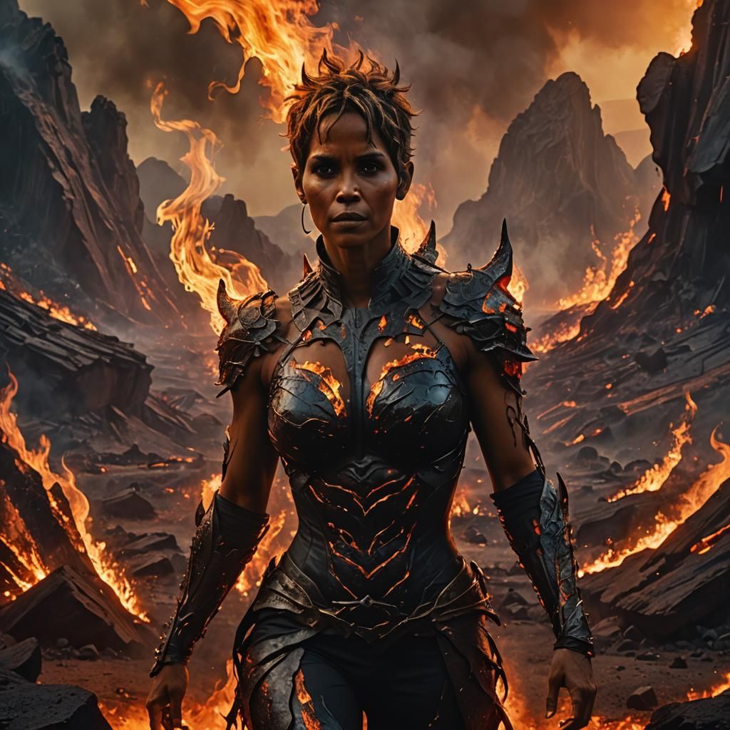 Demon Queen in Hellish Landscape, Digital Matte Painting