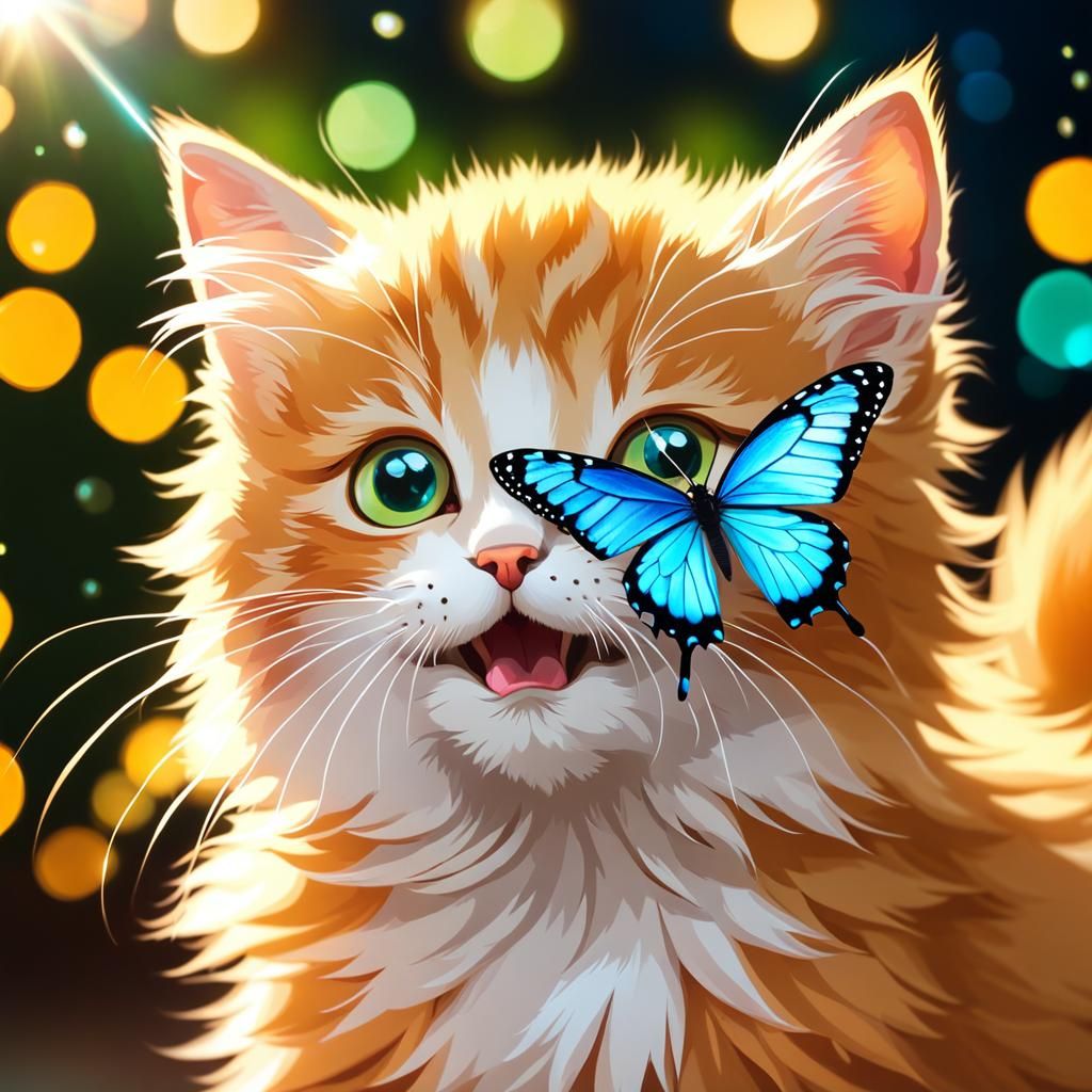 Fluffy Kitten and Iridescent Butterfly: Professional Photogr...