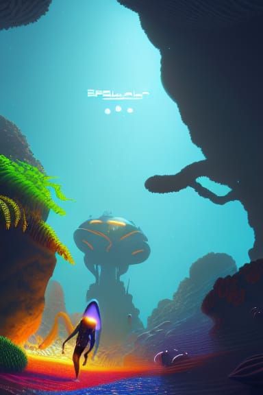 Bioluminescent Alien Cave with Figure in Digital Art