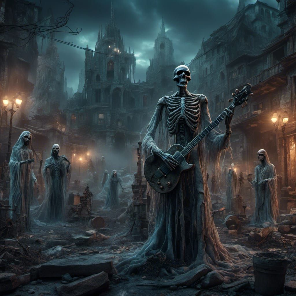 Zombie Heavy Metal Band Rocks in Digital Painting