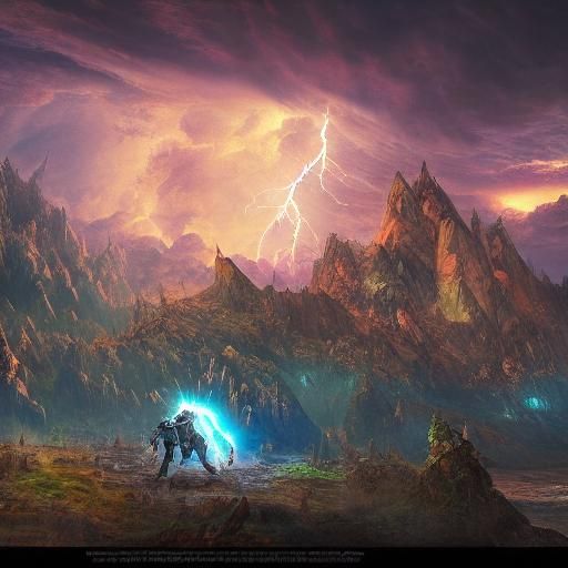 Lightning Strikes Mountain: Detailed Matte Painting