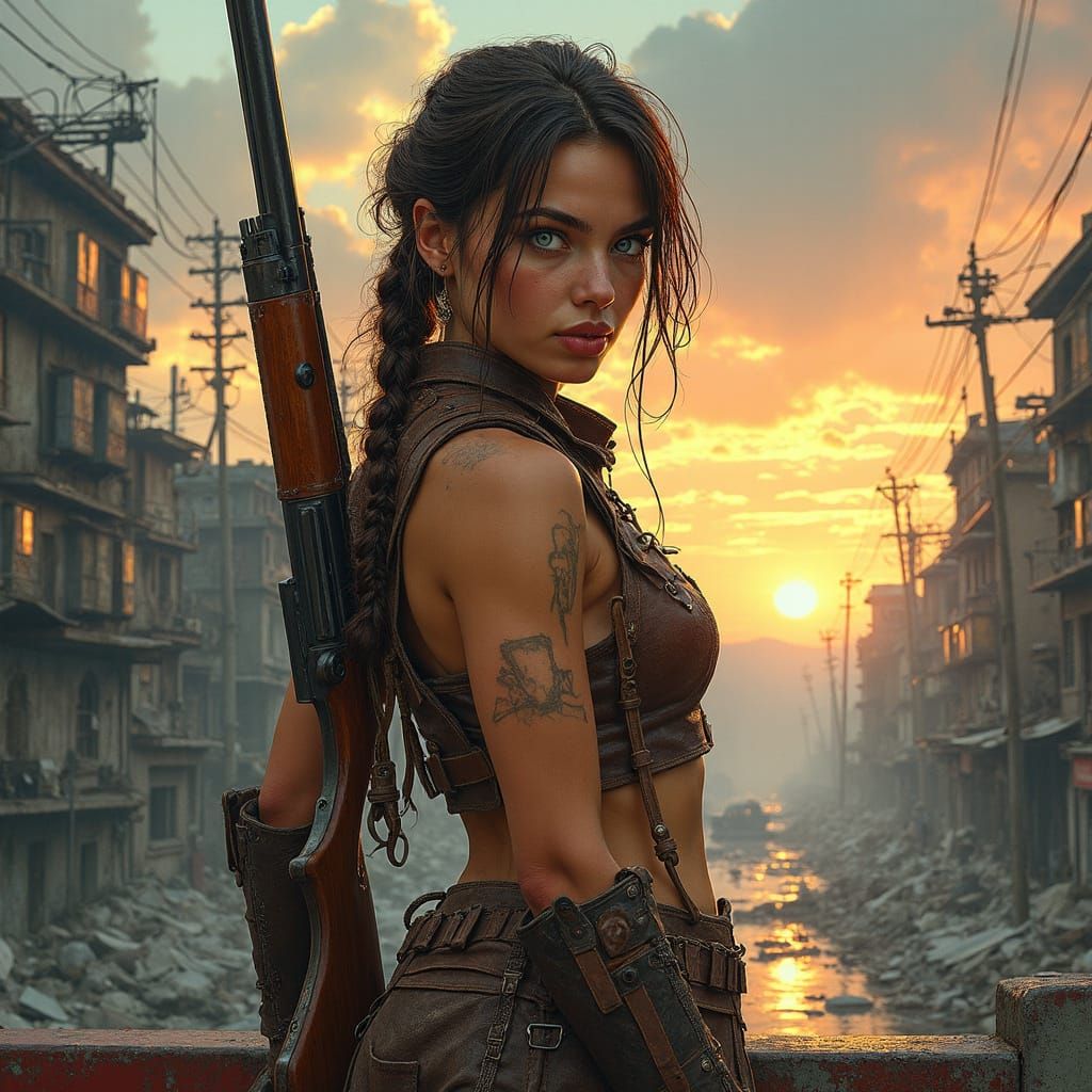 Heroic Survivor Stands Watch in Post-Apocalyptic Ruins