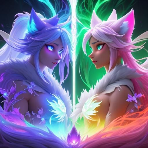 Nine-Tailed Foxes with Glowing Auras
