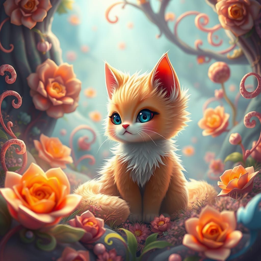 Fantastical Cat in Dreamlike Landscape