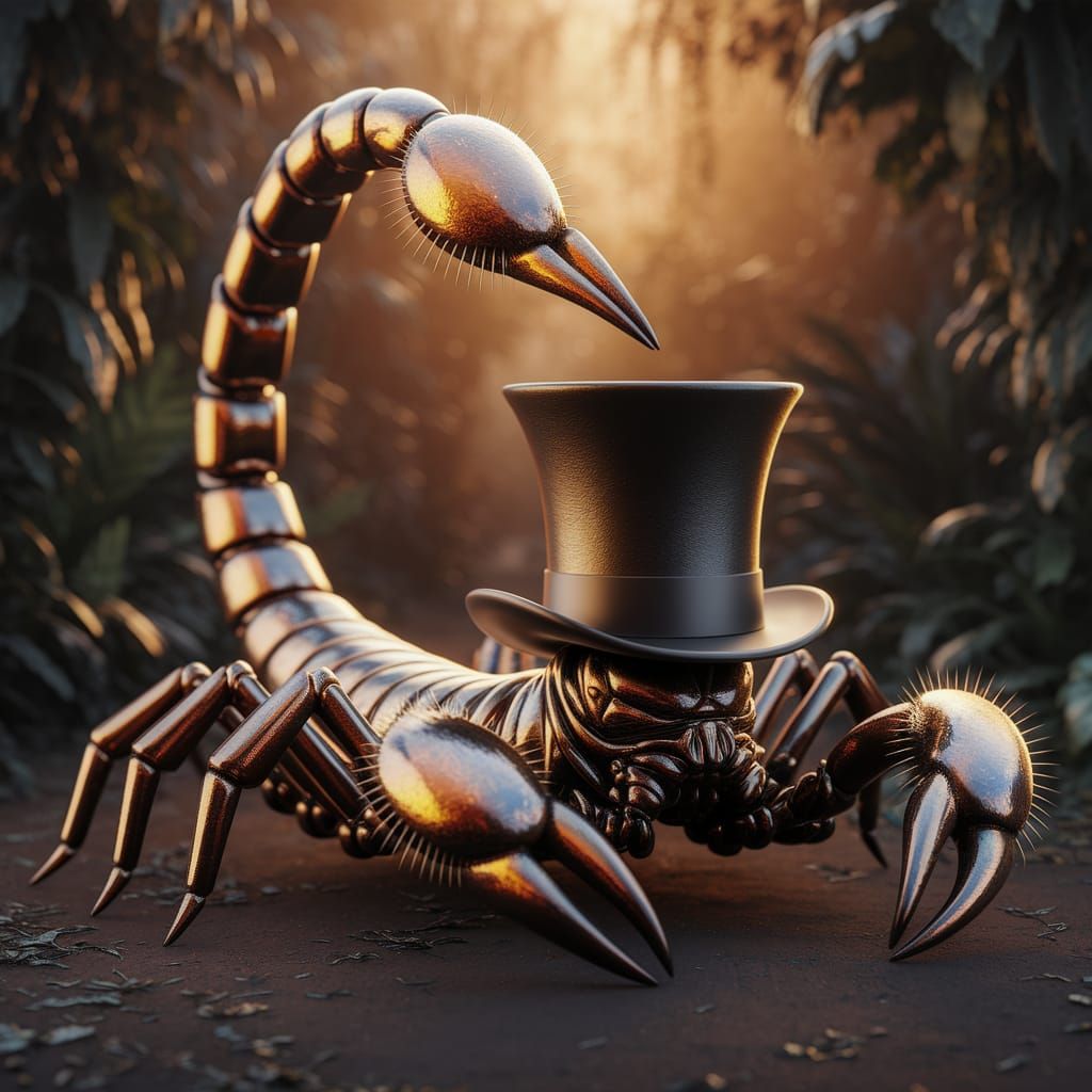 Scorpion-Spider Hybrid in Top Hat, Sinister Jungle Scene