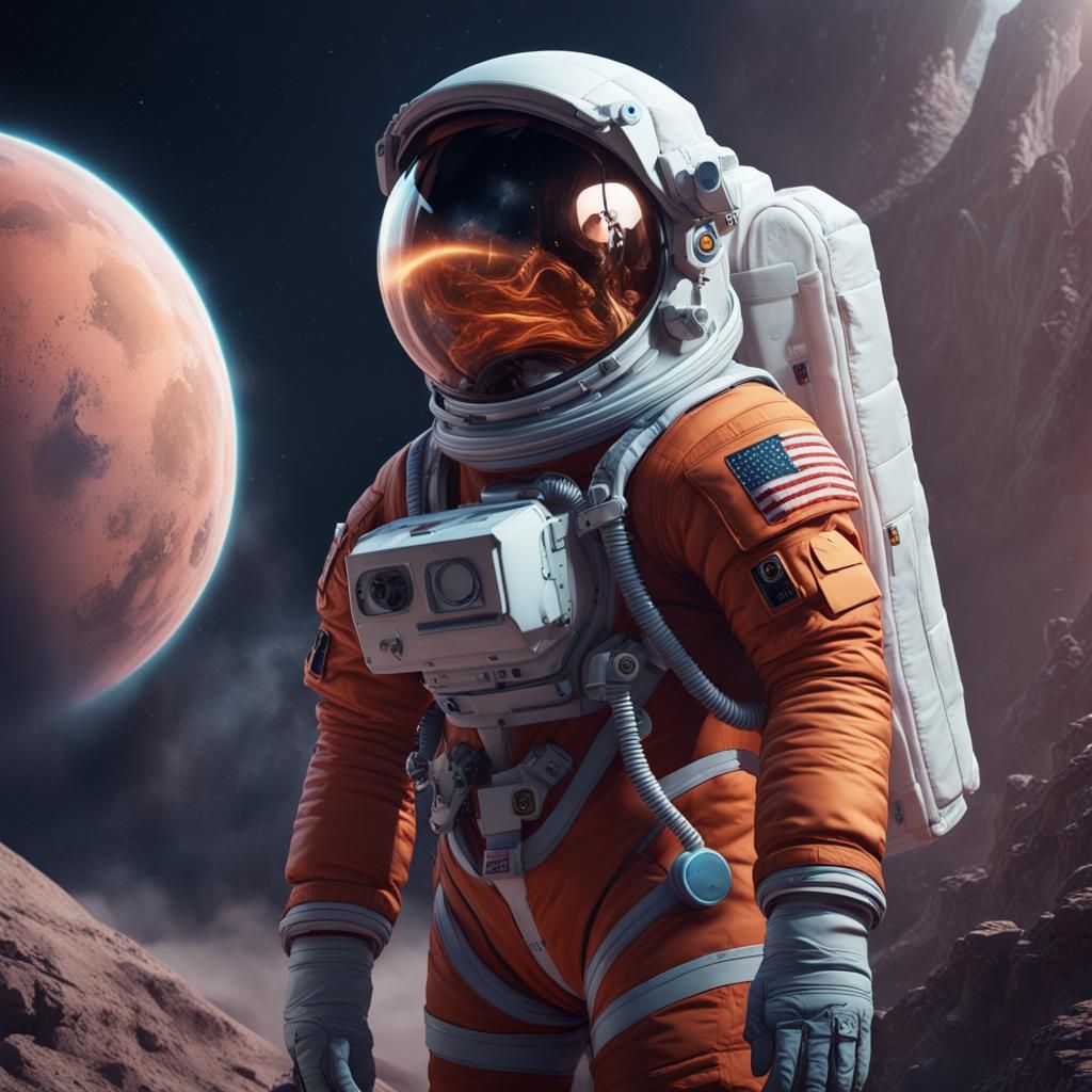 Astronaut Woman in NASA Suit: Detailed Digital Art